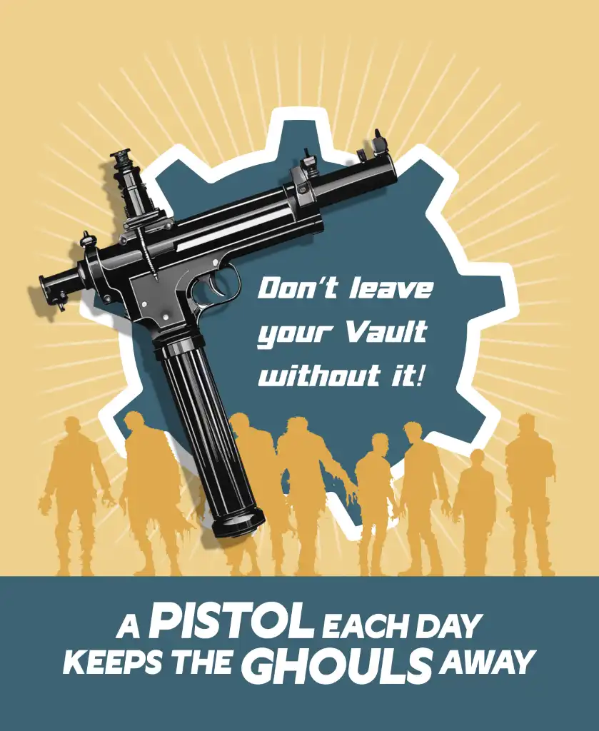 Fallout Ghouls Public Service Announcement poster: A pistol each day keeps the ghouls away