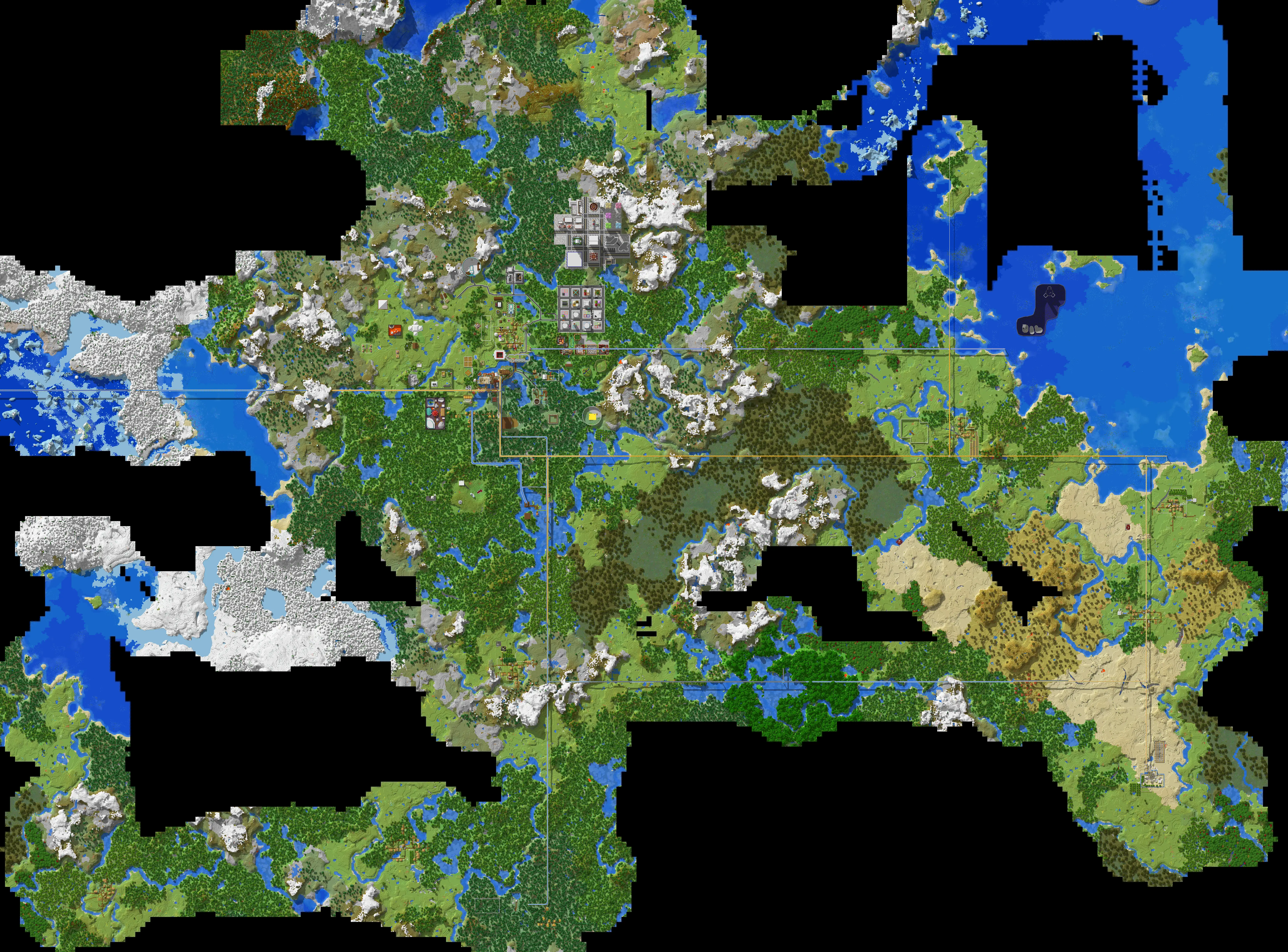 Map showing most of the visited areas of the Minecraft world