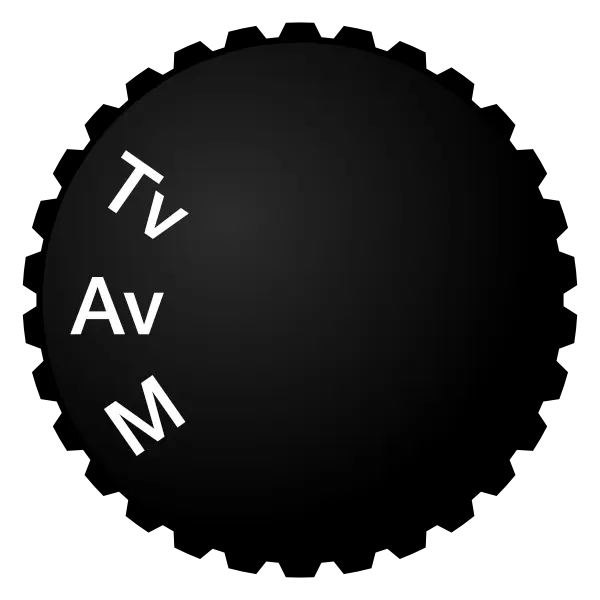 Camera dial showing Tv (shutter-priority), Av (aperture-priority) and M (manual) modes